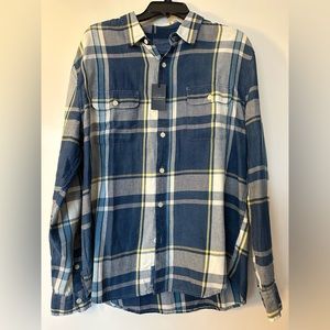 Lucky Brand Shirt Mens Large Blue Plaid True Indigo Button Up Long Sleeve